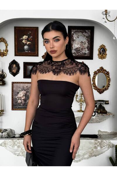Julidress Rochie lungă maxi premium, mulată pe corp, cu detaliu pelerină din ...