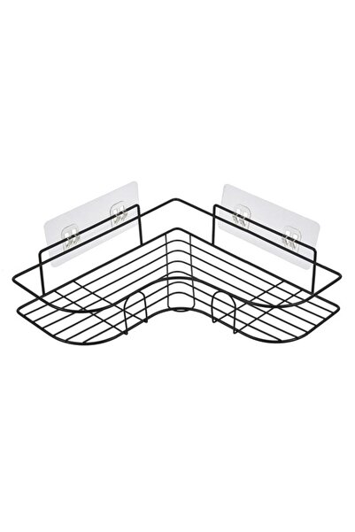 OEM Raft pentru Baie, Metal, Negru, Organizator Practic pentru Perete, 26x26x6cm