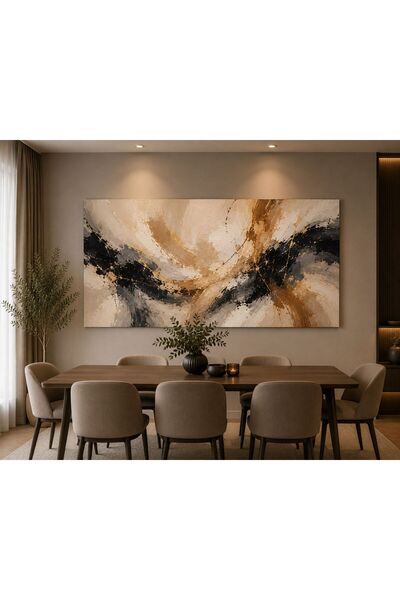 walliva Lüks Siyah Gold Soyut Kanvas Tablo – Modern Çerçevesiz Duvar Dekoru |...