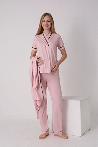 AYLAMLİNGERİE Aylam Lingerie Sabahlıklı Şerit Detaylı Hamile ve Lohusa Pijama...