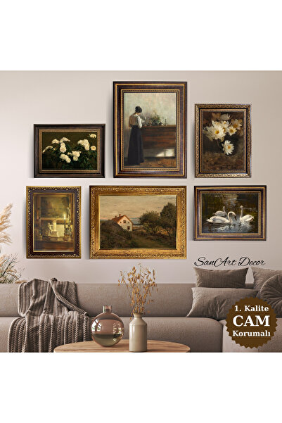 Sanart Vintage Çerçeveli Yağlı Boya Tablo Seti, 6 Parça Çerçeveli Tablo Seti,...