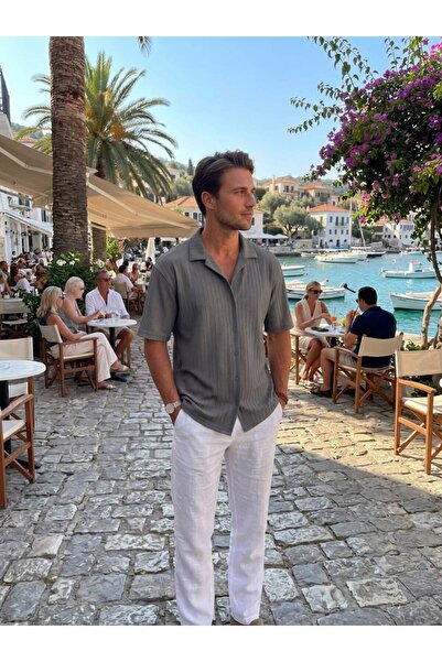 CAST COLLECTİON Men's Nardogri Marcus Striped Short Sleeve Summer Shirt