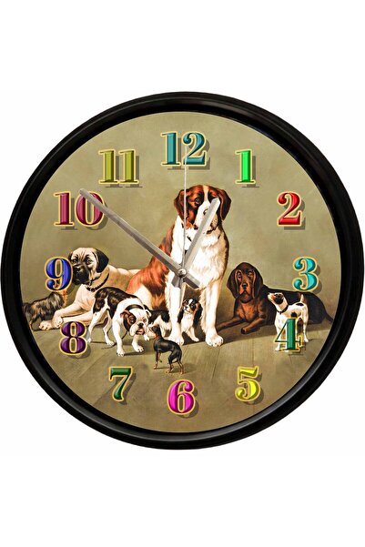 Caseras Vintage Dog Lovers Design Decorative Wall Clock 28 cm Silent Mechanism