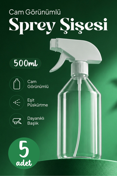 Badem10 (5 Adet) 500 ml Şeffaf Cam Görünümlü 20 cm Çok Amaçlı Sprey Şişesi Ku...