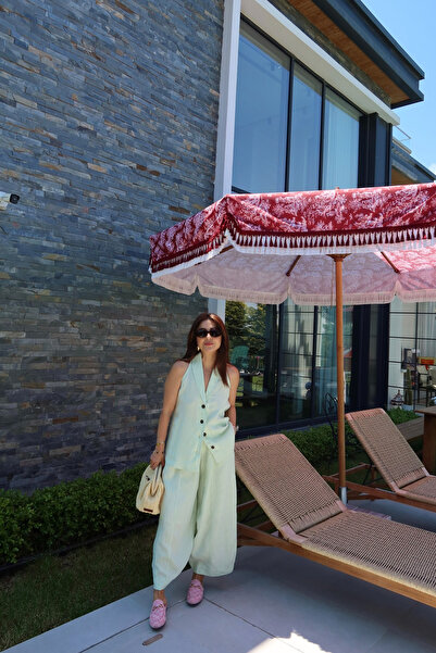 Özge Özgenç %100 Keten Yelek Pantolon Takım
