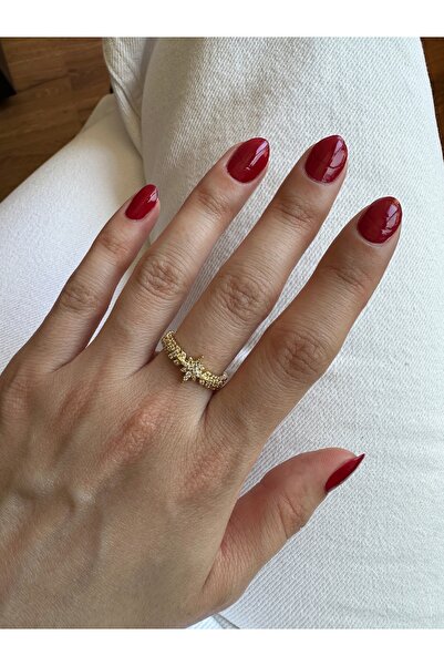 ringbox Gold Taşlı Kılçık Örgü Yıldızlı Yüzük