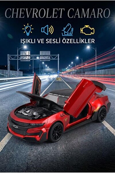 Tıfıl Toys Işıklı Sesli Pilli 1:24 Ölçekli Metal Chevrolet Camaro Kapısı Kapu...