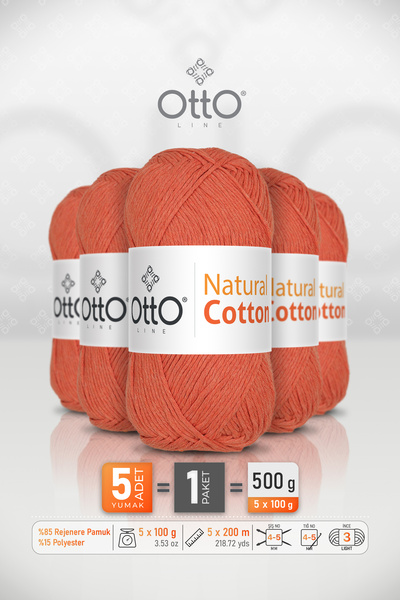 Otto Φυσικό Βαμβάκι - Πορτοκαλί (6022) - Συσκευασία 5 τεμαχίων - 2mm/100gr/20...