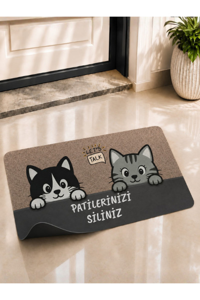 BERT Patilerinizi Siliniz Kedi Desenli Kapı Önü Paspası 70x45 cm Kaymaz Taban...