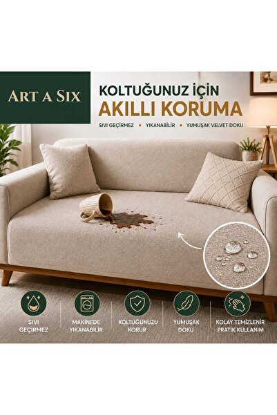 ARTASIX 60*60 cm Premium Sıvı Geçirmez Koltuk Koruyucu | Kaymaz Pati Dostu Yı...