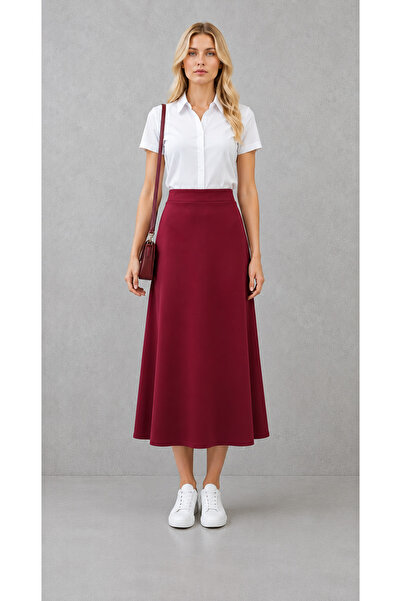 UTDU Scuba Fabric Flat Skirt with Elastic Waist