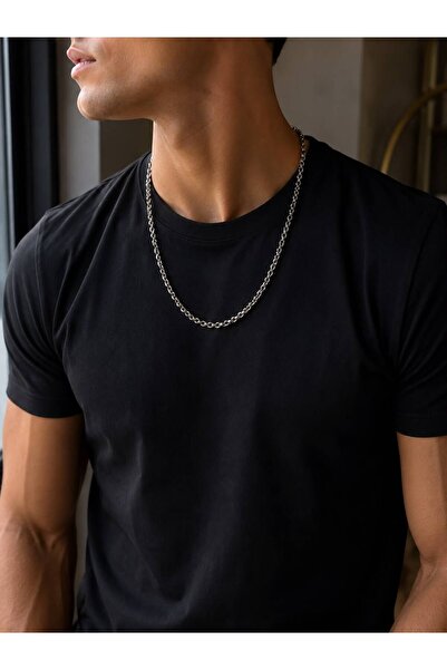 SHINELUC Men's Silver Color Thick Ring Chain Necklace