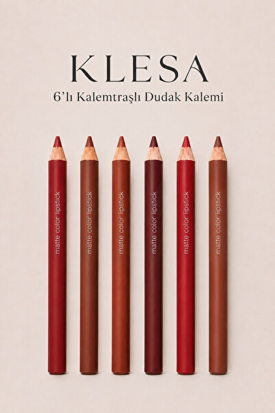 KLESA 6’lı Dudak Kalemi Seti Kalemtraşlı Mat Lip Liner