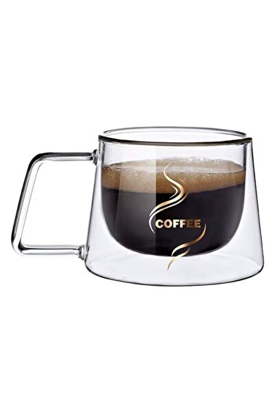 Tim Cană cafea transparentă 200 ml, perete dublu termorezistent, inscripție "...