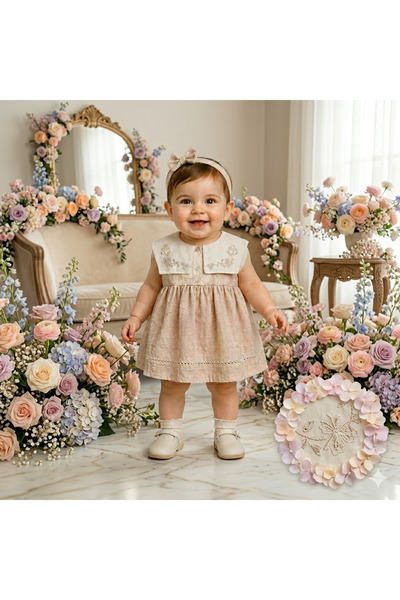 B2 Baby Love Premium %100 pamuk Kız Bebek Nakışlı Müslin Elbise
