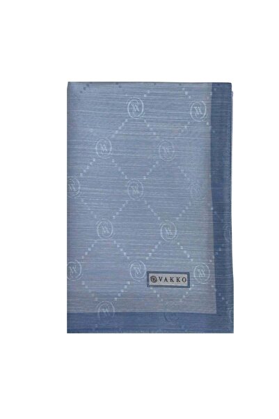 Vakko Pamuk İpek Monogram Şal 42140-Açık Mavi