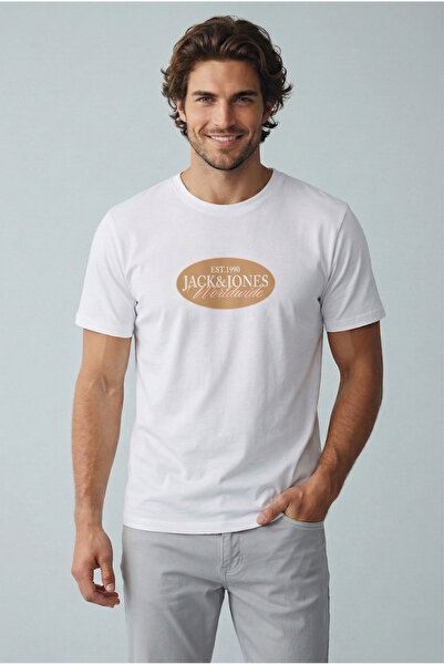 Jack & Jones Ανδρικό μπλουζάκι με λαιμόκοψη και στάμπα στο στήθος, 100% βαμβάκι