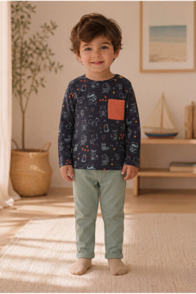 ZUMI BABY KIDS Navy Blue Cute Printed Boys' Cotton Long Sleeve Sweatshirt