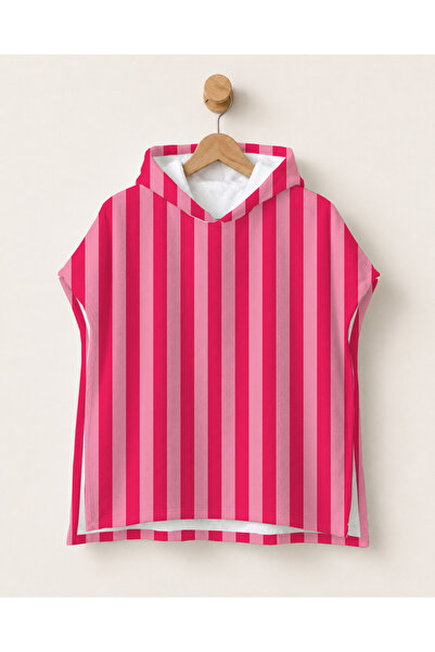 milroma Fuchsia Striped Children's Poncho Towel Hooded Sea Beach Pool Poncho