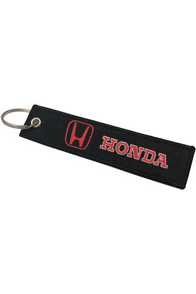 Honda Fabric Keychain Tag with Embroidered Logo, Metal Key Ring, Durable Auto...