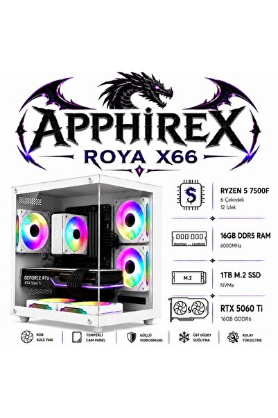Apphirex ROYA X66 Ryzen 5 7500F 16GB DDR5 RAM 1TB M2 SSD RTX5060Tİ 16GB Masaü...