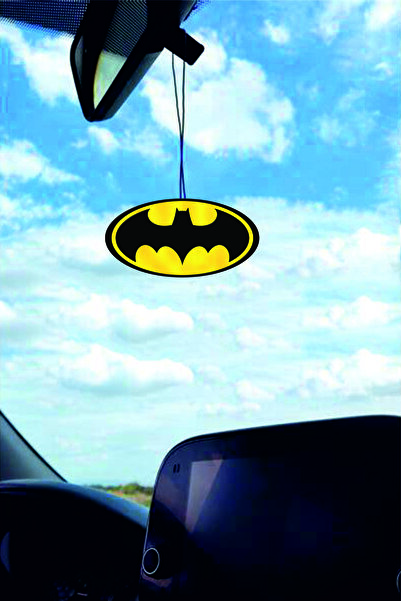 ESLEM 2Pcs Black Yellow Batman Logo Rearview Mirror Ornament Oval Cut Car Int...