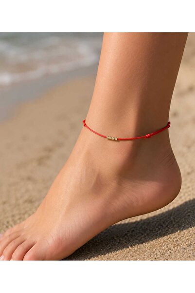 BNG AKSESUAR Red String Minimalist Gold Dorika Bulk Women's Anklet