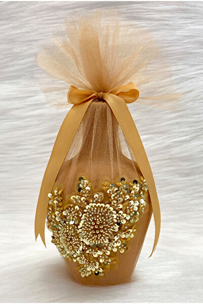 ZEYMERADE Gold Testi with Vip Applique, Gold Bead Decorated Bridal Henna Nigh...
