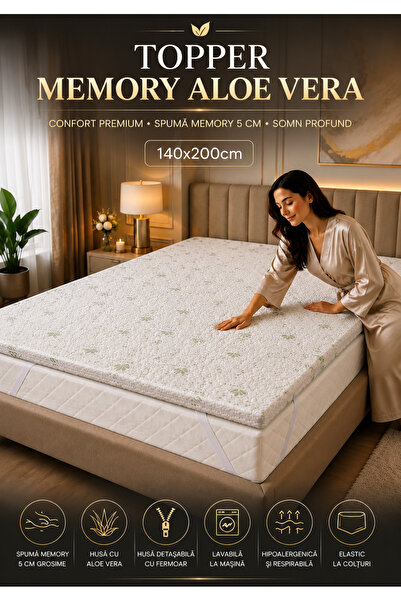 RALEX PUCIOASA Suprasaltea cu memorie Saltea 140x200cm Aloe Vera 5 cm, Husă d...