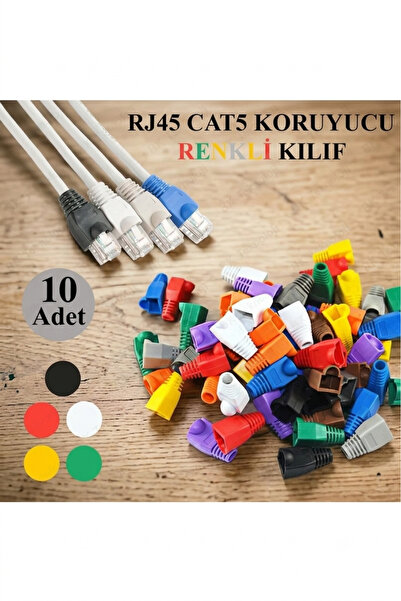 Derwell 10 Adet RJ45 Cat5 Cat6 Ethernet Karışık Renk Dayanıklı Kablo Arkası K...