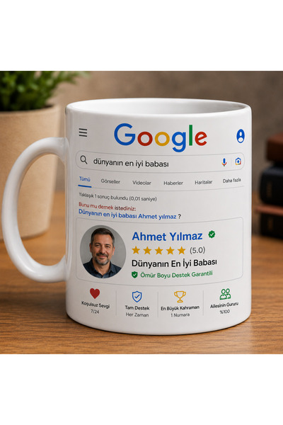 Dünyanın En İyi Babası Google Temalı Kupa Bardak Kişiye Özel Fotoğraflı Beyaz Seramik Kupa 330 ml