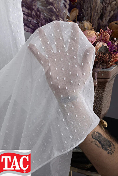 Taç Original 100% Linen Tulle with Pompoms, Non-Ironable, Heavy Weight, Tight...