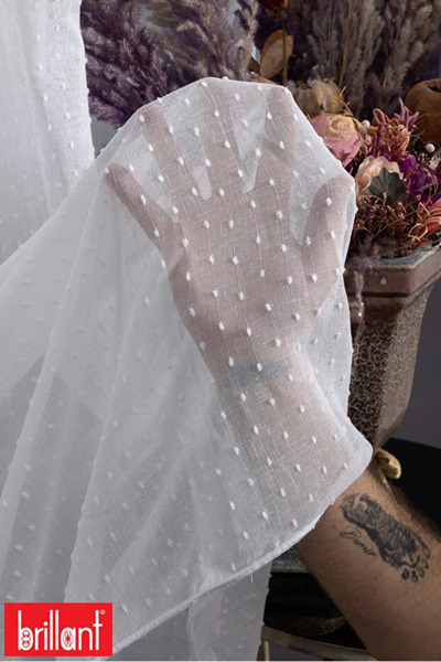 Brillant Original 100% Linen Tulle with Pompoms, Non-Ironable, Heavy Weight, ...