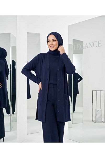 wishne Women's Long Combed Cotton Cardigan - Buttoned and Pocketed Hijab Card...