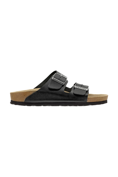 Vanuba OHIO women's black Slipper made of Genuine Leather with Buckled 38