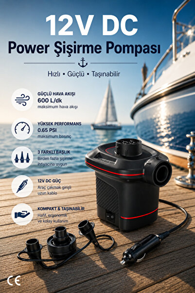 craftivio 12V Çakmaklık Girişli Elektrikli Şişirme Pompası - Araç İçi Kamp Ya...