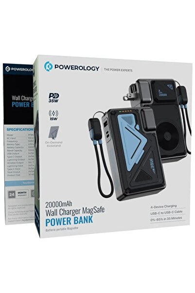 Powerology شاحن حائط ماج سيف باور بانك 20000 مللي أمبير PD 35 واط أسود
