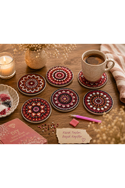 iğne izi Diamond Painting Coaster Set – 6 Pieces, Plastic Stand Included, DIY...