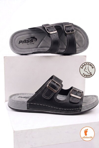 AlbiShoes Papuci pentru bărbați, cu talpă ultra-confortabilă, cu cataramă reg...