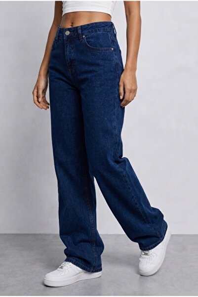 BİKELİFE Women's Navy Blue High Waist Wide Leg Loose Stretchy Palazzo Trousers