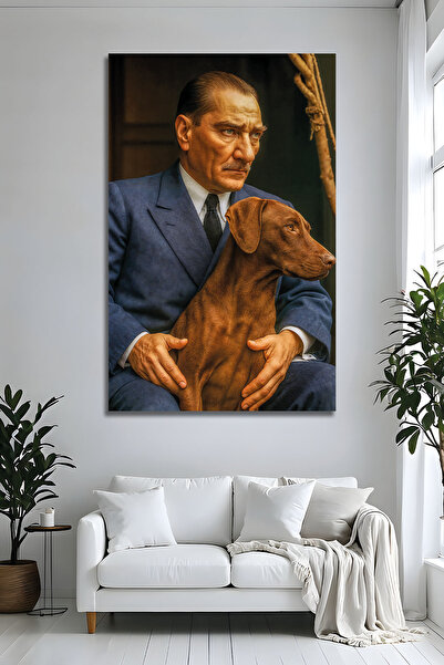 Parıltı Yayınları Mustafa Kemal Atatürk și câinele său, pictură pe sticlă col...