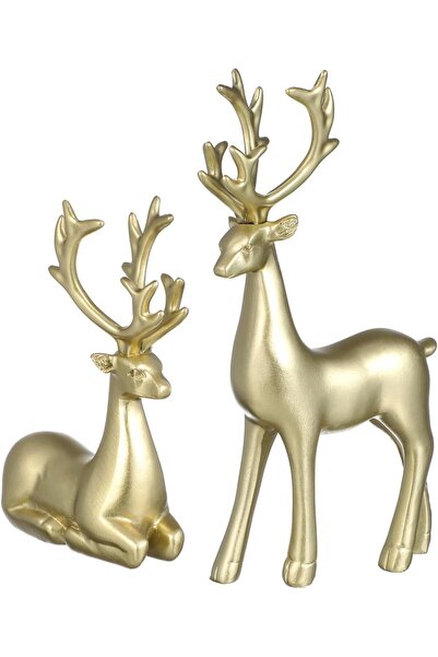 OEM Figurine decorative reni de Crăciun, set de 2 bucăți, decorațiune aurie
