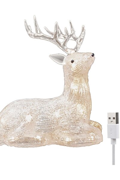 OEM Figurină Ren LED Decorațiune de Crăciun din Acryli cu Timer 21,5 cm Albă