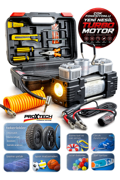 PROXTECH 4x4 Turbo Yeni Nesil Motor Çift Pistonlu 12V 150 Psi Araç Lastik Bot...