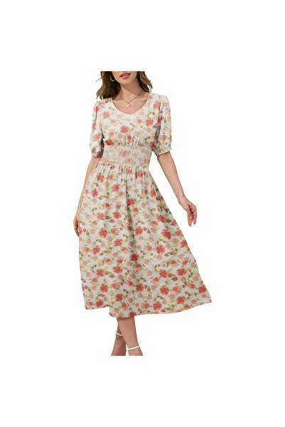 OEM Rochie midi pentru femei de vară, lejeră, vaporoasă, elegantă, cu flori, ...