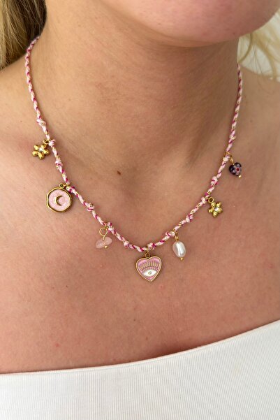 Lavian Accessories Çelik Doğal Taş Detaylı Charm Kolye