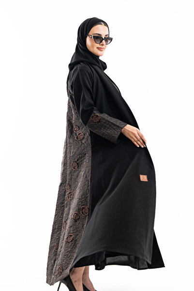 Hasnaa Abaya Abaya Shajun with Dark Brown Organza Inserts