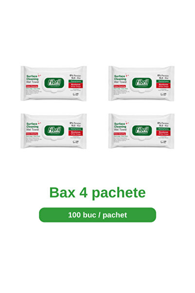 Fibril Bax 4 Pachete Servetele Umede pentru Suprafete Aroma Fresh, 4 x 100 Bu...