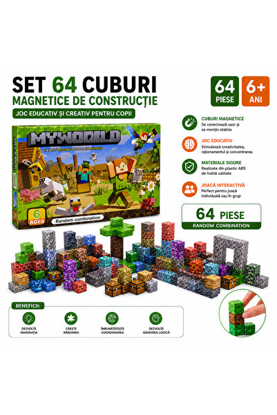 OEM Set 64 Cuburi Magnetice de Constructie pentru Copii, Random Combination, ...