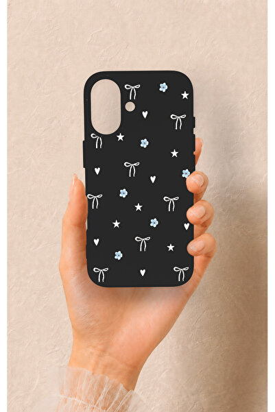 Vip Case iPhone 16 Uyumlu Mini Fiyonk Siyah Desenli Silikon Kılıf